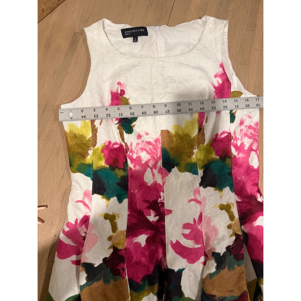 Jones New York Floral Jacquard Fit and Flare Dress Pink Green White Size 10 - Picture 6 of 7
